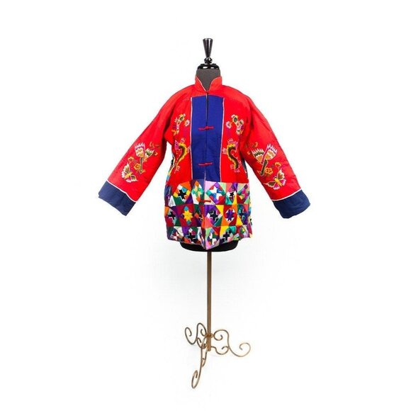 Vtg 1994 Jacket Bai Jia Bei Handmade In China Cotton Applique Embroidered - Picture 2 of 7